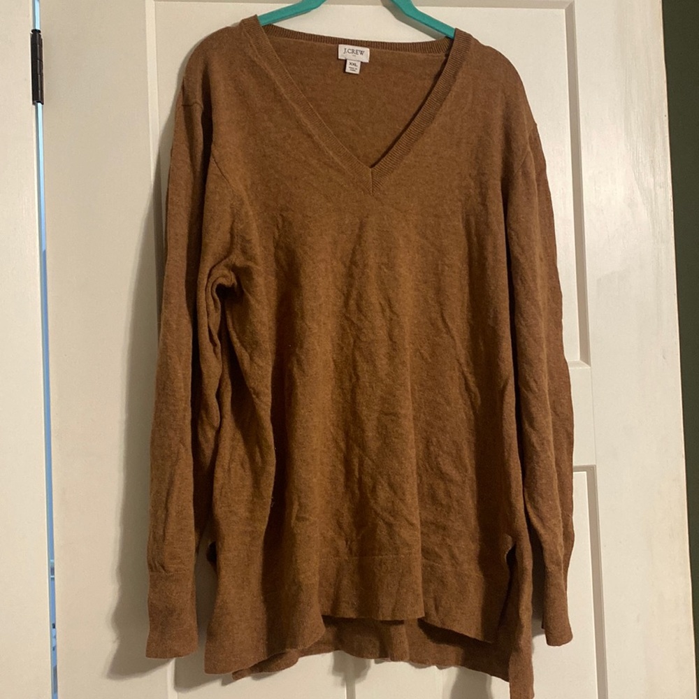 Gently used JCrew Factory v neck tunic camel sweater size XXL